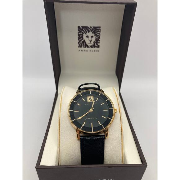 Anne Klein Sharp Looking Black with Gold Color Accents w/ Box-Manual-New Battery - Picture 1 of 7